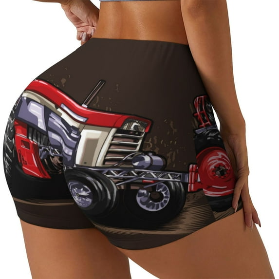 Rocae red tractor for Women's Quick-Dry Running Shorts,Ladies Active Athletic Apparel Yoga Workout Gym Running Volleyball Spandex Shorts-X-Large