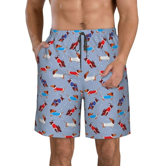 Rocae winter Dachshund for Men's Beach Shorts Casual Elastic Waist Drawstring Summer Beach Shorts,S-3XL-XX-Large