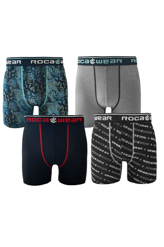 4-Pc Mens Underwear Boxer Briefs Pack, Dry Fit Performance Underpants, Cooling Athletic Pouch Support Boxers, Large