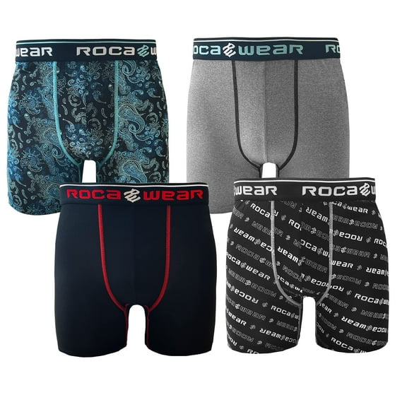 Rocawear 4-Pc Mens Underwear Boxer Briefs Pack, Dry Fit Performance Underpants, Cooling Athletic Pouch Support Boxers, Small