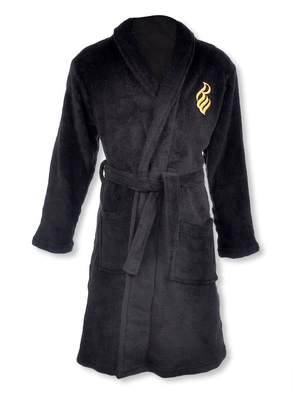 Boys Removable Belt Plush Bathrobe, Black