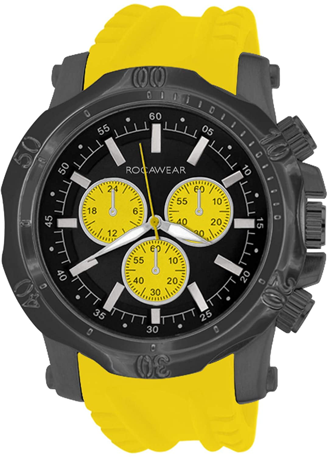 Rocawear Oversized Dial Chronograph Quartz Movement Black Dial Yellow Strap  Men's Watch