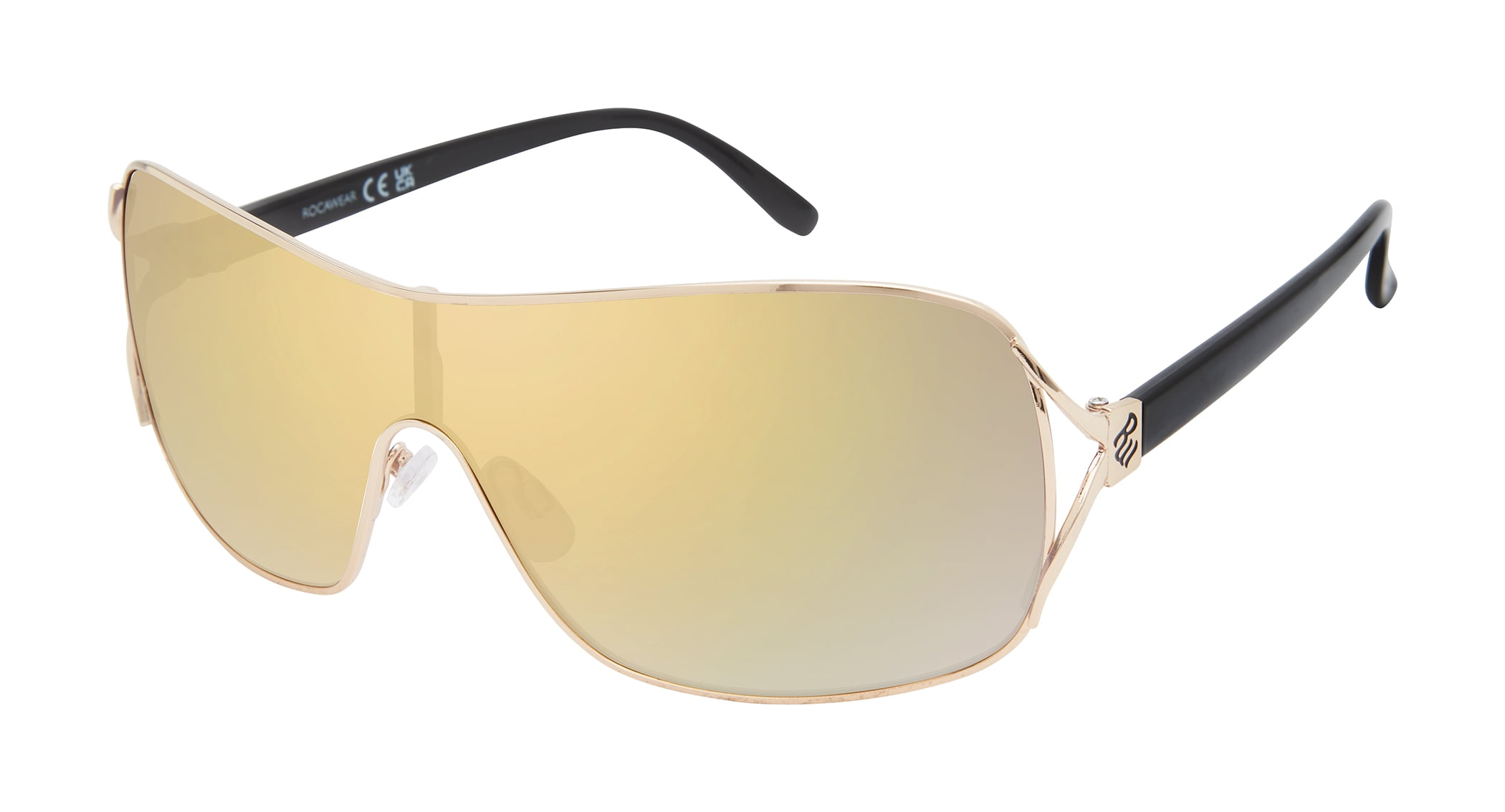 Rocawear Women's R3387 Vented Metal UV400 Protective Shield Rectangular Fashion Sunglasses, 134mm