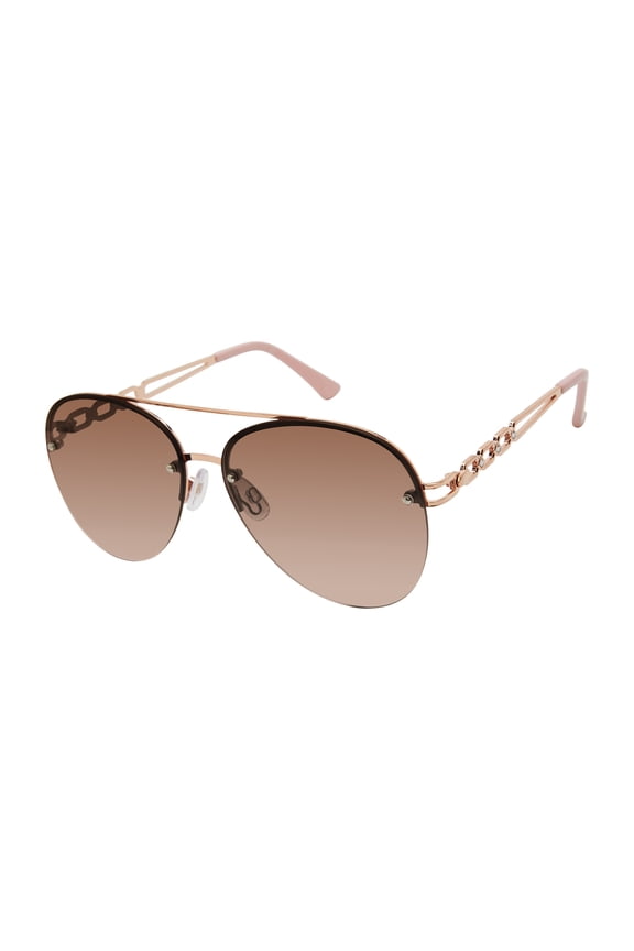 Women's R3408 Semi Rimless Metal UV400 Protective Aviator Pilot Fashion Sunglasses, 62mm