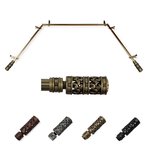 Rocco 13/16" Bay Window curtain rod 20"-36", 38"-72" - Antique Brass