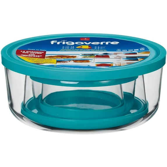 BORMIOLI ROCCO Round Storage Bowls With Blue Lids, 4 CT