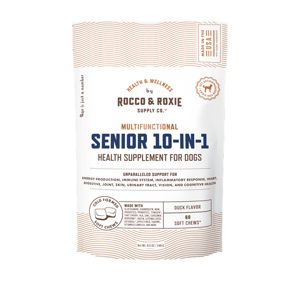 Rocco & Roxie 10-in-1 Senior Dog Supplement, Immune Support, Duck Flavor, 60 Chews