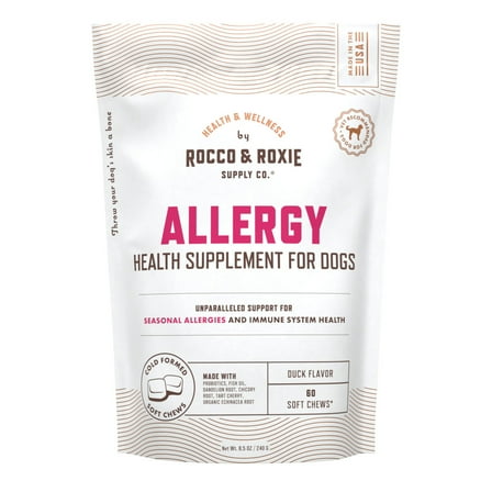 Rocco & Roxie Allergy Health Supplement Soft Chew for Dogs, Duck Flavor, 60 Count