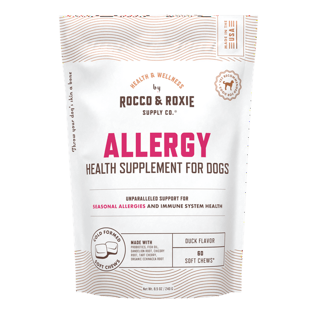 Rocco & Roxie Allergy Health Supplement Soft Chews for Dogs, Duck