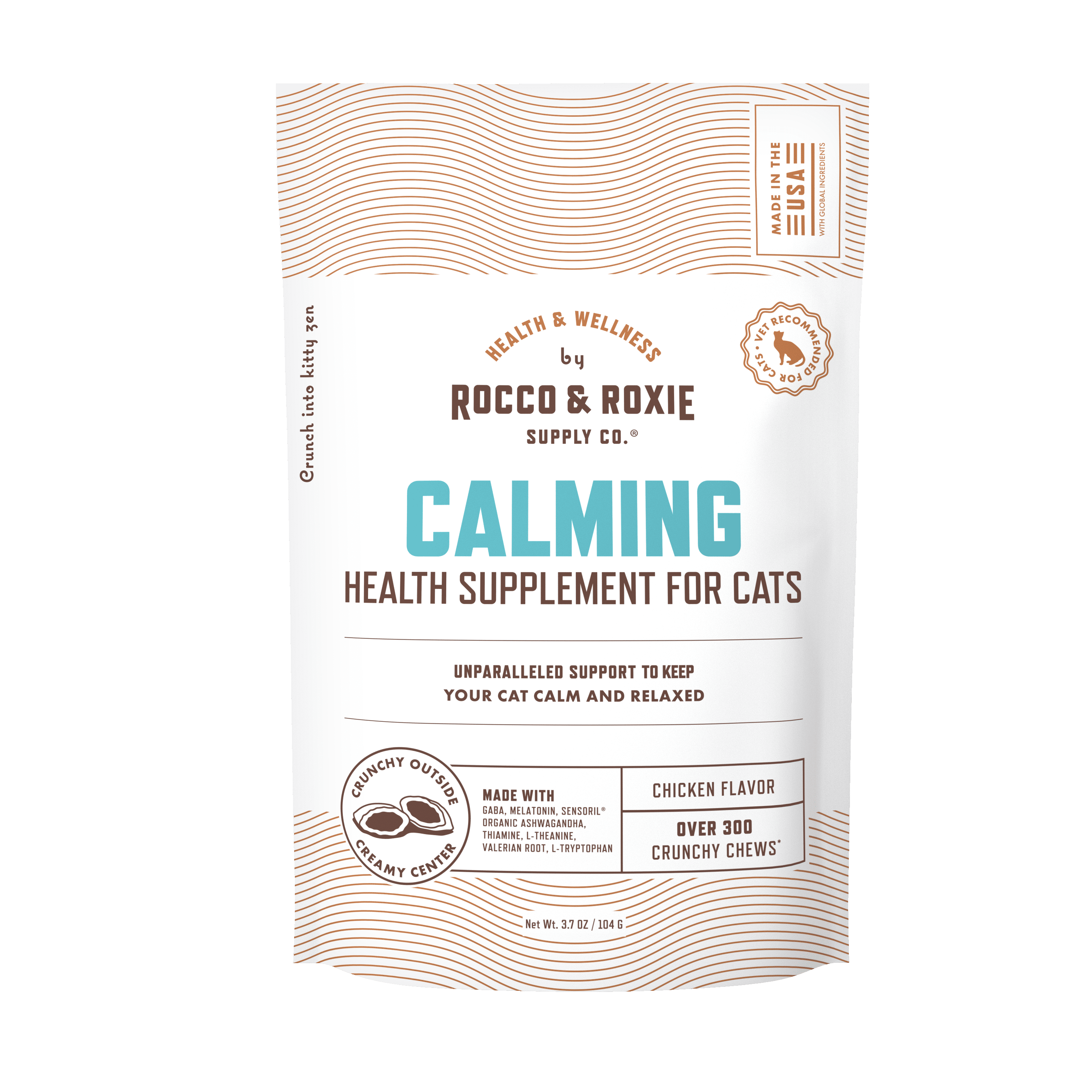 Rocco & Roxie Calming Crunchy Chews for Cats, Anxiety Support Pet Relaxant, Chicken Flavor, 3.7 oz
