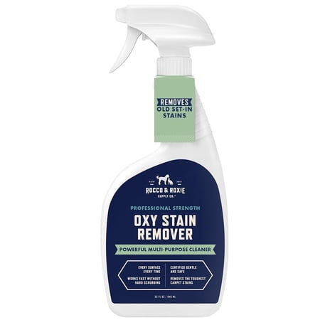Rocco & Roxie Oxy Stain Remover - Oxygen Powered Spot Carpet Cleaner - Professional Strength Cleaning Supplies - Pet Stains Disappear - Quickly Remove Upholstery or Laundry Stains - 32 Oz.