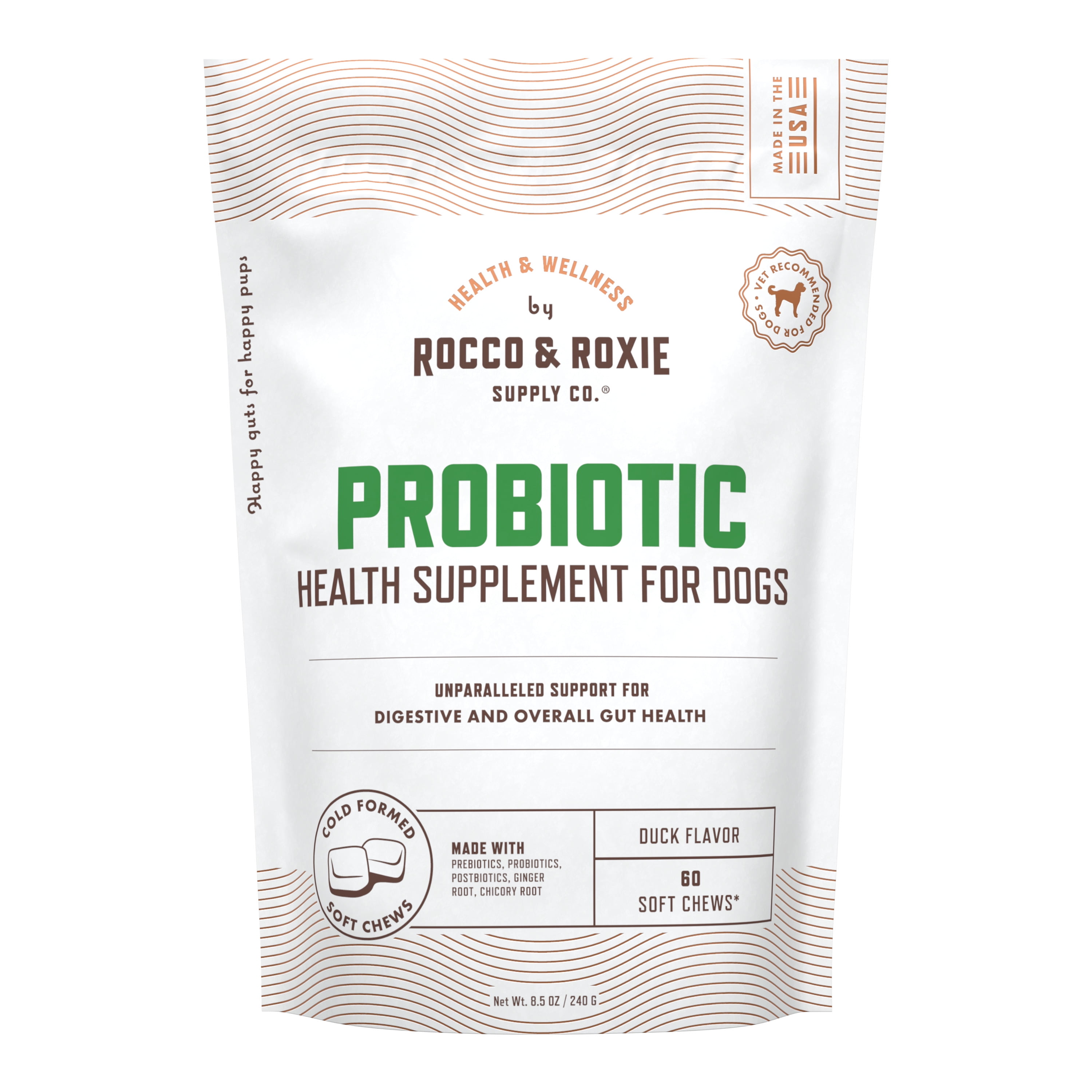 Rocco & Roxie Probiotics for Dogs, Support Gut and Digestive Health, Anti Diarrhea, Constipation & Gas Relief, Allergies, & Itchy Skin, Prebiotics, Enzymes, Puppy to Senior Dog Supplements Chews 60ct
