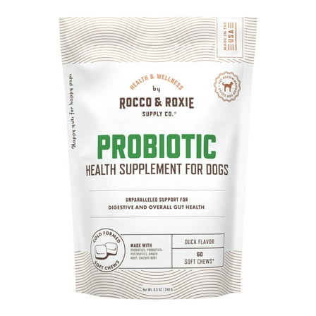 Rocco & Roxie Probiotic Health Supplement Soft Chew for Dogs, Duck Flavor, 60 Count