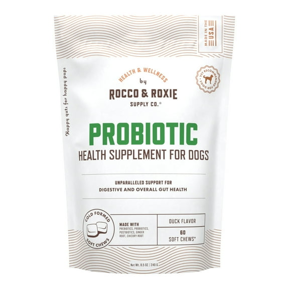 Rocco & Roxie Probiotic Health Supplement Soft Chew for Dogs, Duck Flavor, 60 Count