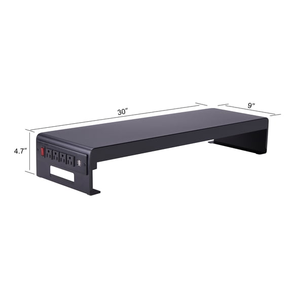 Rocelco 30" Premium Dual Monitor Stand with AC Power Supply & USB 2.0 Charging | Metal Laptop TV PC Riser Shelf with Keyboard Mouse Storage and Cable Management | Black (R DMS)