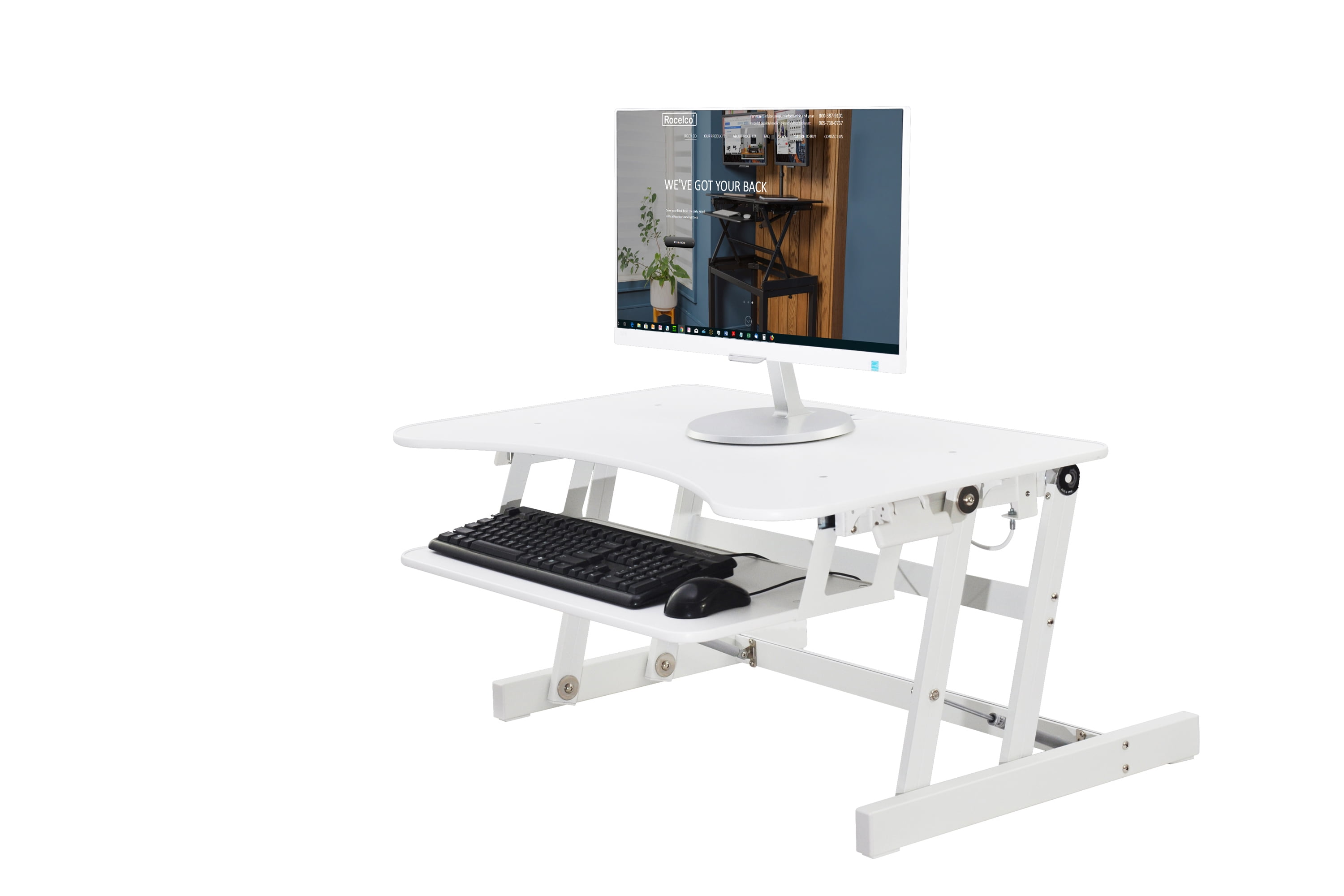 Rocelco 32in. Height Adjustable Standing Desk Converter Sit Stand Computer Workstation Riser Dual Monitor Retractable Keyboard Tray Gas Spring