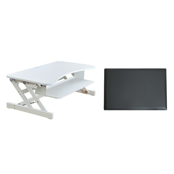 Rocelco 37.5" Adjustable Height Standing Desk Converter with Anti Fatigue Mat Sit Stand Up Riser