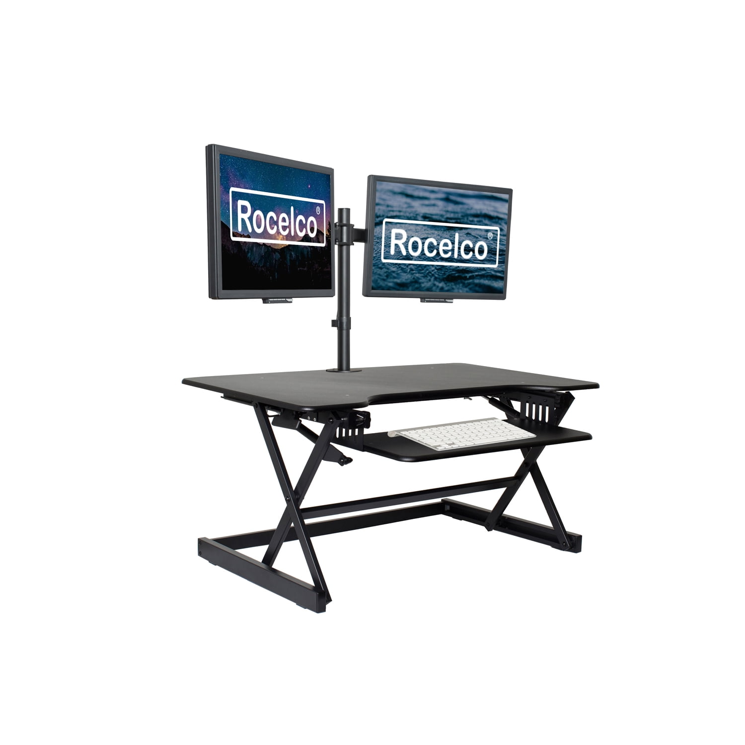 Black Height Adjustable Standing Desk Converter with Dual Monitor Stand