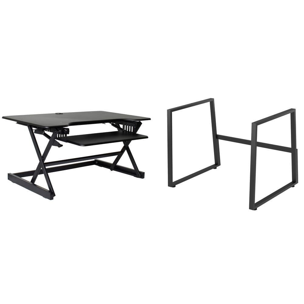 Rocelco 40" Full Standing Desk Converter w ACUSB Charge and Floor Stand - Black