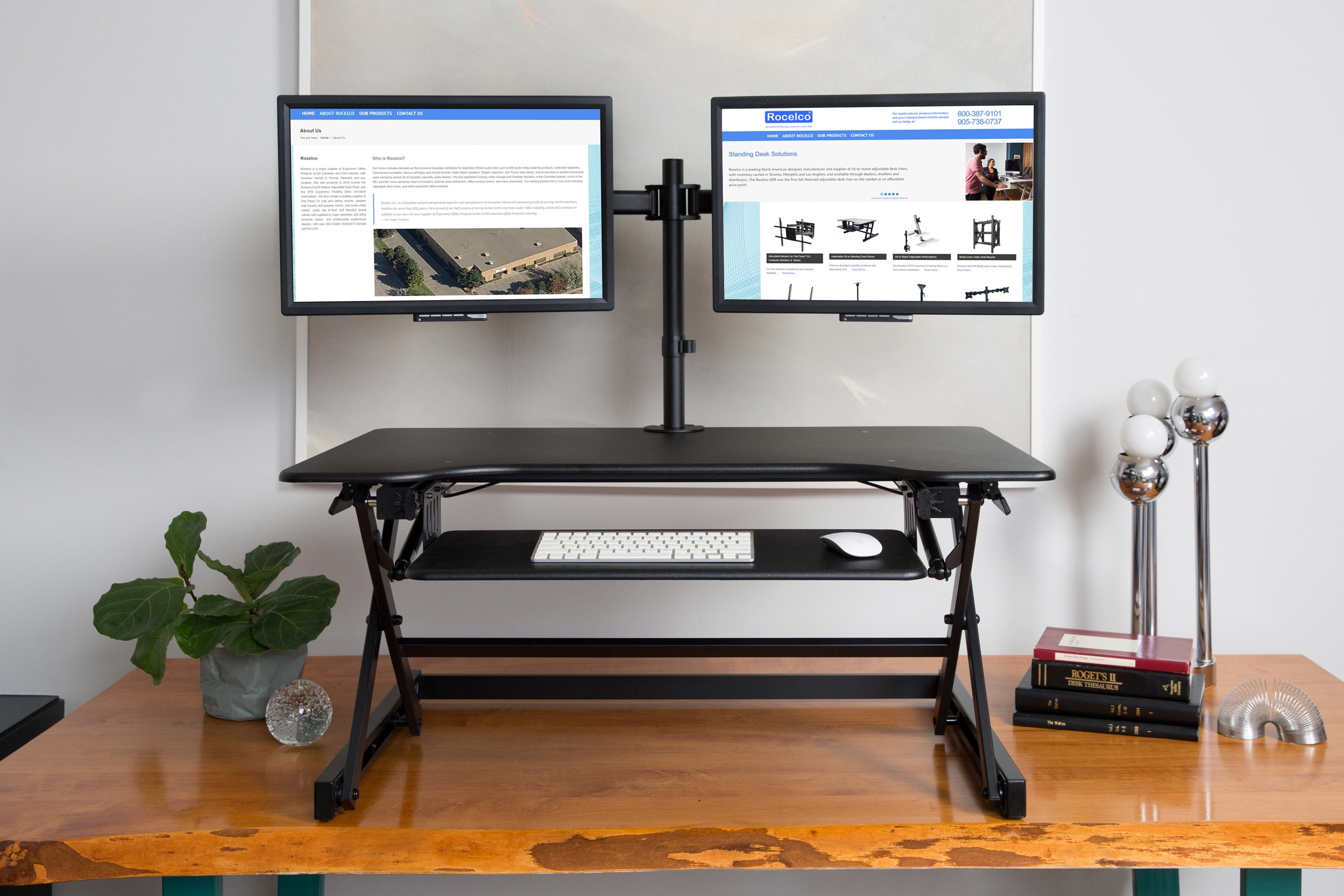 Rocelco 40" Height Adjustable Standing Desk Converter BUNDLE | Sit Stand Computer Workstation Gas Spring Riser with Dual Monitor and Retractable Keyboard Tray | Black (R DADRB-40-DM2)