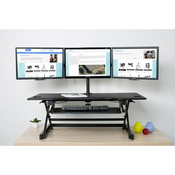 ROCELCO 32 in. W Gray Height Adjustable Standing Desk Converter with Anti Fatigue Mat and Dual Monitor Riser System 2301555-1249-HD - The Home Depot