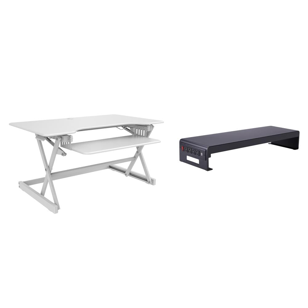 Rocelco 40" Large Height Adjustable Standing Desk Converter with Dual Monitor Stand BUNDLE