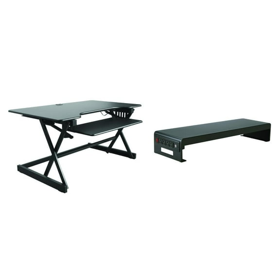 Rocelco 40" Standing Desk Converter with ACUSB and Dual Monitor Stand - Black