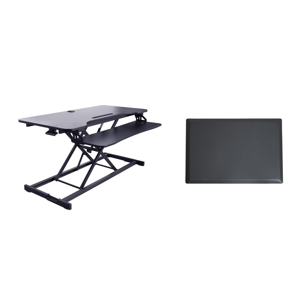Rocelco 43" Tall Standing Desk Converter with Tablet Slot  and Floor Mat - Black