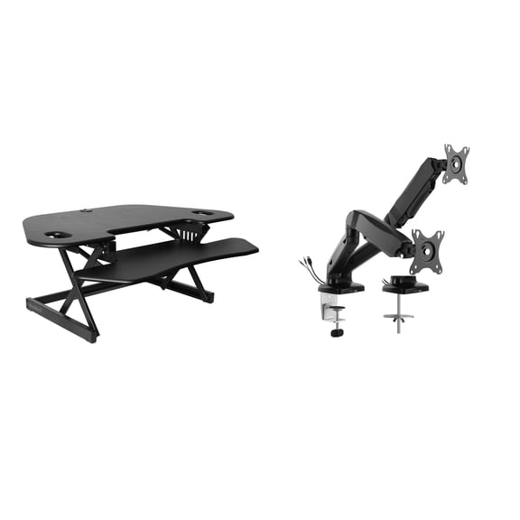 Rocelco 46" Height Corner Standing Desk Converter with Dual Monitor in Black