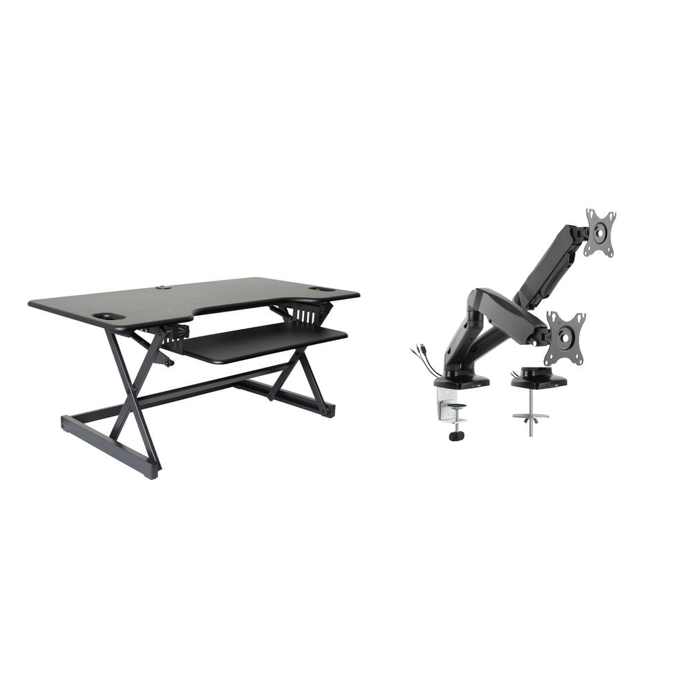 Rocelco 46" Height Adj Standing Desk Converter with Dual Monitor Mount Arm