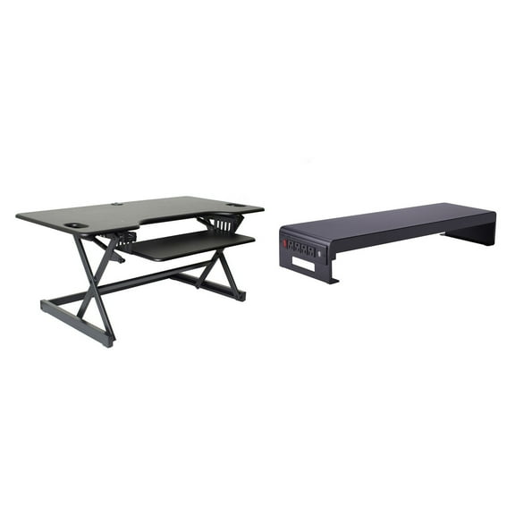 Rocelco 46 In Standing Desk Converter & 30 In Dual Monitor Stand with Power