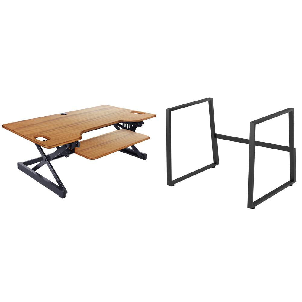 Rocelco 46" Large Height Adjustable Standing Desk Bundle - Teak wood Grain