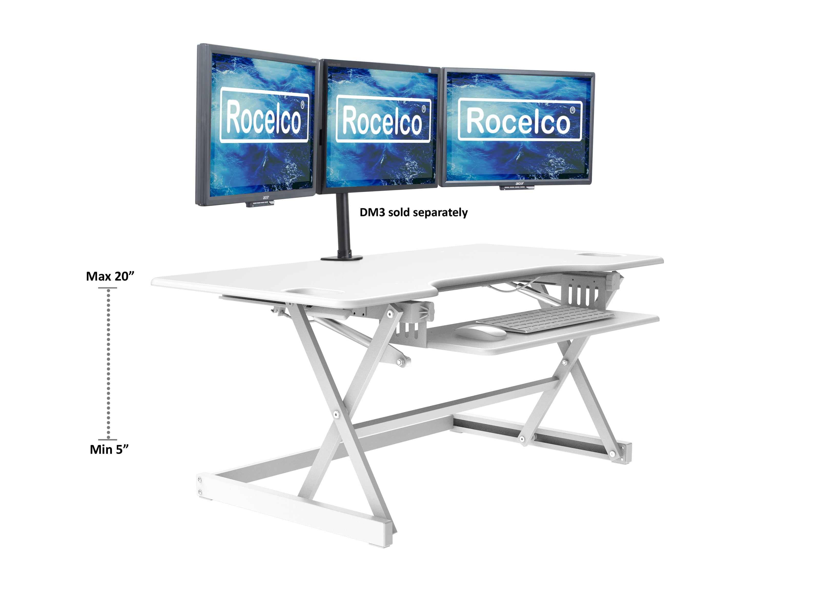 Ergonomic White 46" Triple Monitor Enhanced Standing Desk Converter