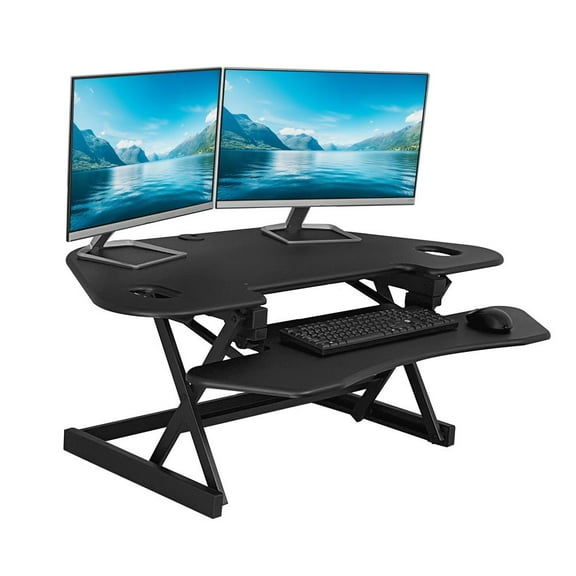 Rocelco 46" Steel Height Adj Corner Standing Desk Converter with AC USB Black