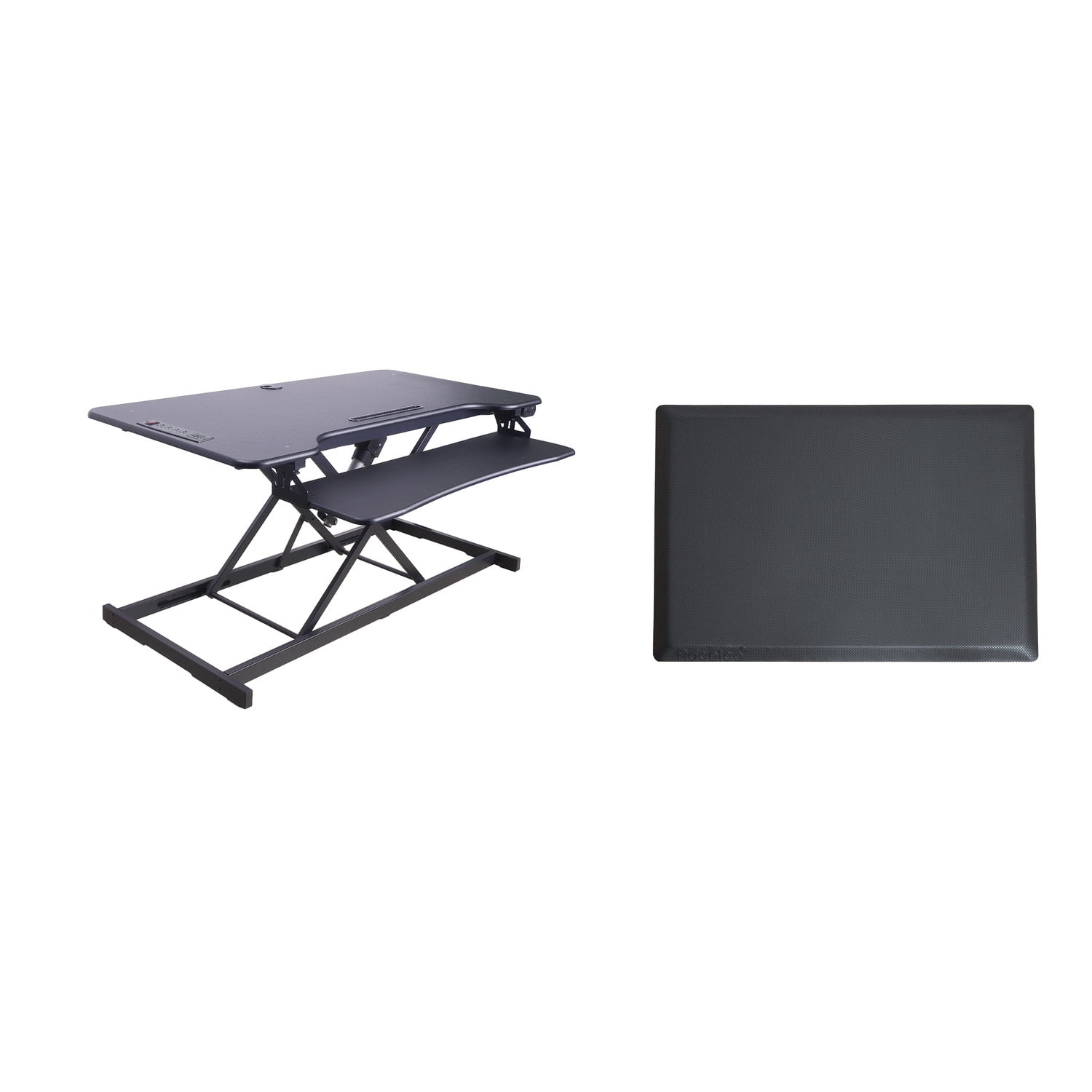 Rocelco 46" Electric Standing Desk Converter with USB and Floor Mat in Black