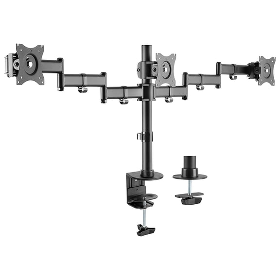 Rocelco Triple Articulated Triple Monitor Desk Mount Arm, Fits 13in.- 27in. Flat Panel Computer Monitors - Black