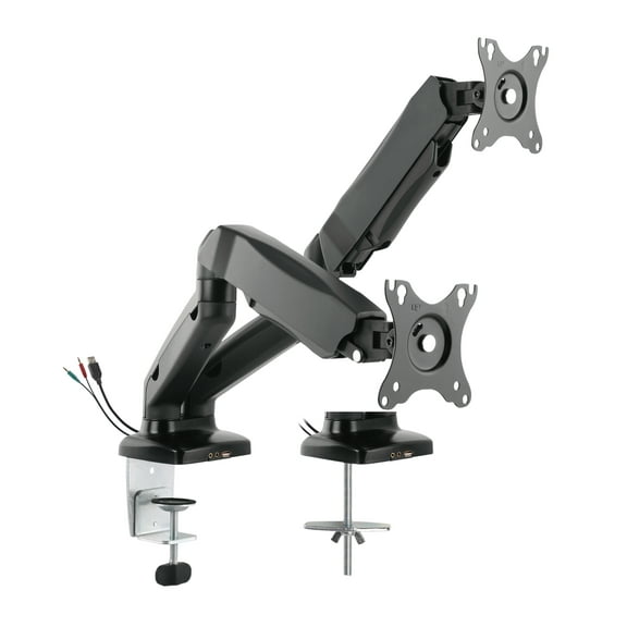 Rocelco Premium Height Adjustable Double Monitor Arm | Pneumatic Motion Assist Desk Mount | Fits 13" - 27" LCD-LED Dual Screens up to 14.3 lbs | Universal VESA Computer Stand (R MA2)