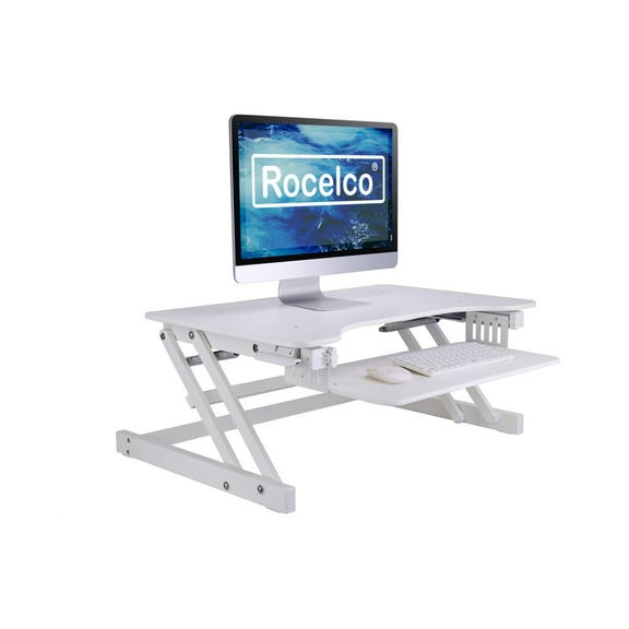 Rocelco Standing Desk Converter 32 Inch Adjustable Height Riser, White