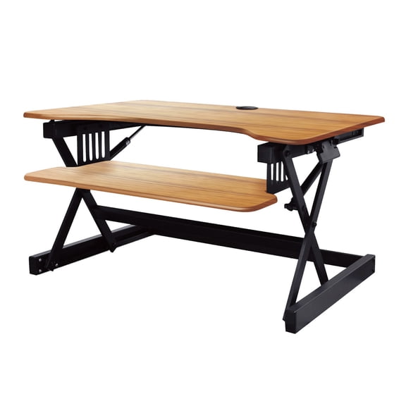 Rocelco Standing Desk Converter 40 Inch Deluxe Adjustable Riser, Teak