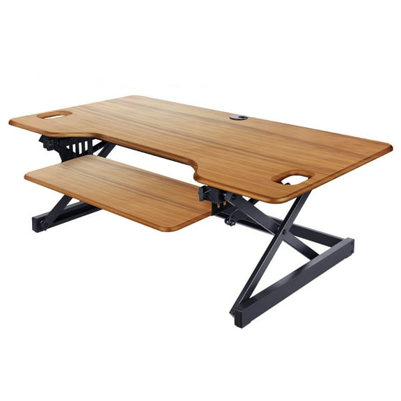 Rocelco Standing Desk Converter 46 Inch Deluxe Adjustable Riser, Teak
