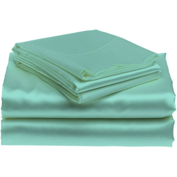 Roch Linen 100% Luxury Silk Satin Sheet Set 4pcs, Silk Fitted Sheet,Silk Flat Sheet&Silk Pillowcases (Aqua Blue,Twin Xl)