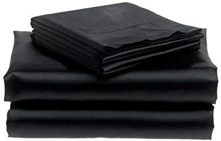 Roch Linen 100% Luxury Silk Satin Sheet Set 4pcs, Silk Fitted Sheet,Silk Flat Sheet&Silk Pillowcases (Black,California King)