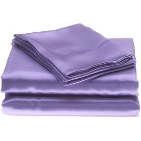 Roch Linen 100% Luxury Silk Satin Sheet Set 4pcs, Silk Fitted Sheet,Silk Flat Sheet&Silk Pillowcases (Lilac,King)