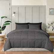 Roch Linen Lightweight All Season Down Alternative Comforter - 100% Cotton and Soft Quilted Duvet Insert, Cooling Comforter for Warm Weather/Hot Sleepers -(Full/Queen, Dark Grey)