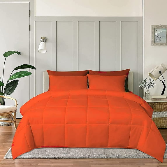 Roch Linen Lightweight All Season Down Alternative Comforter - 100% Cotton and Soft Quilted Duvet Insert, Cooling Comforter for Warm Weather/Hot Sleepers -(Full/Queen, Orange)