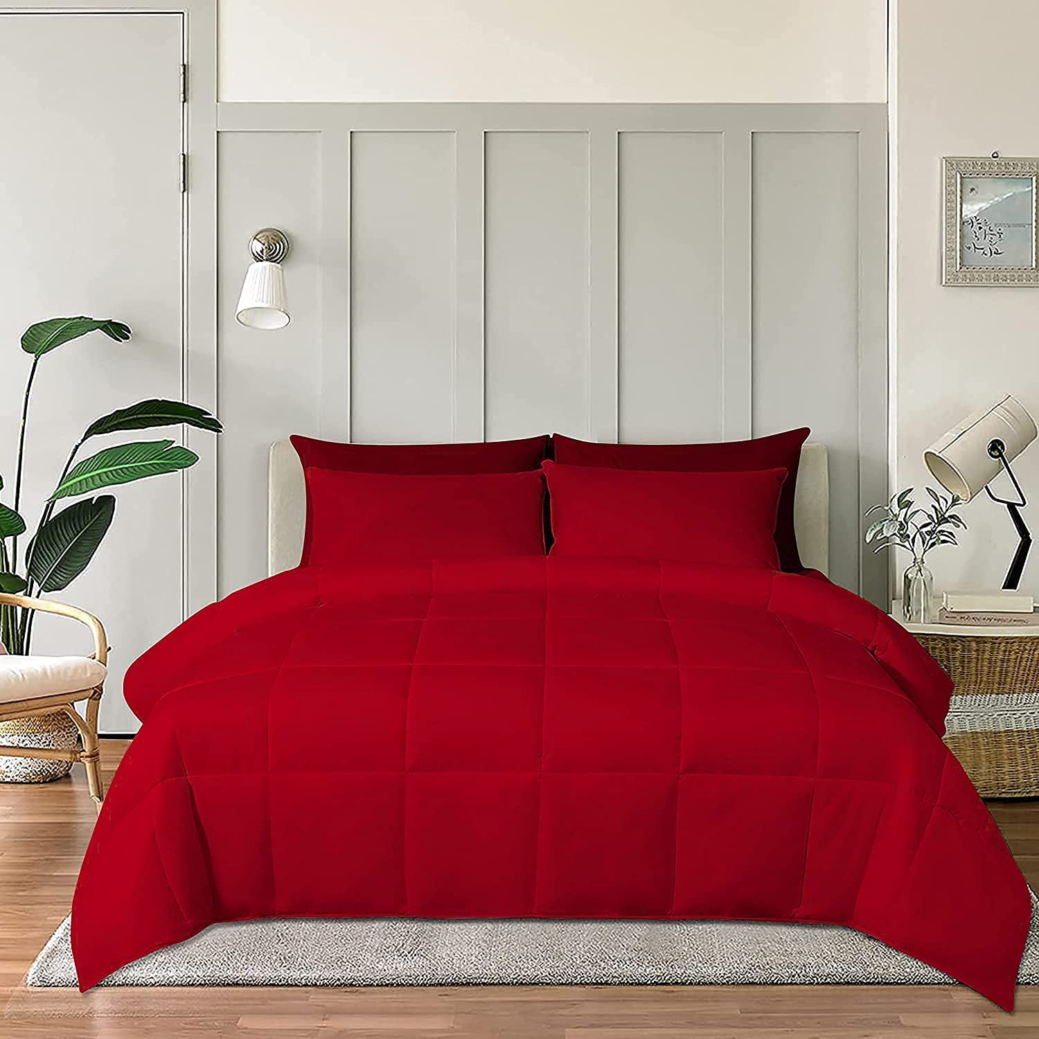 Roch Linen Lightweight All Season Down Alternative Comforter - 100% Cotton and Soft Quilted Duvet Insert, Cooling Comforter for Warm Weather/Hot Sleepers -(King/Cal King, Blood Red)