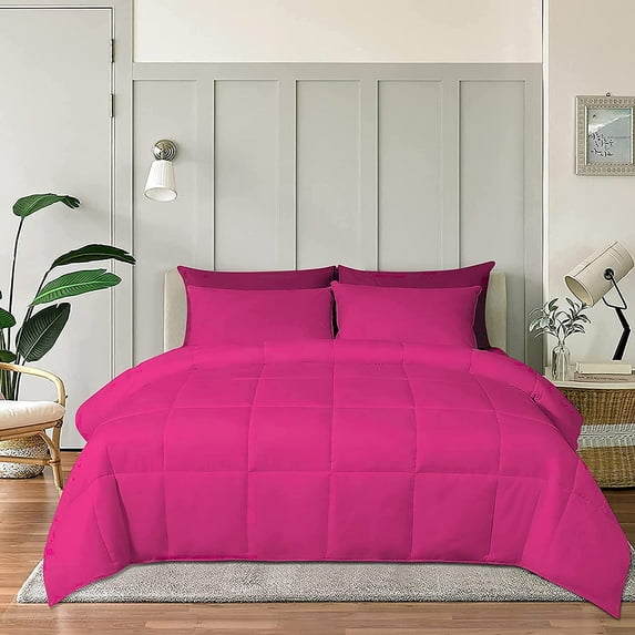 Roch Linen Lightweight All Season Down Alternative Comforter - 100% Cotton and Soft Quilted Duvet Insert, Cooling Comforter for Warm Weather/Hot Sleepers -(King/Cal King, Hot Pink)