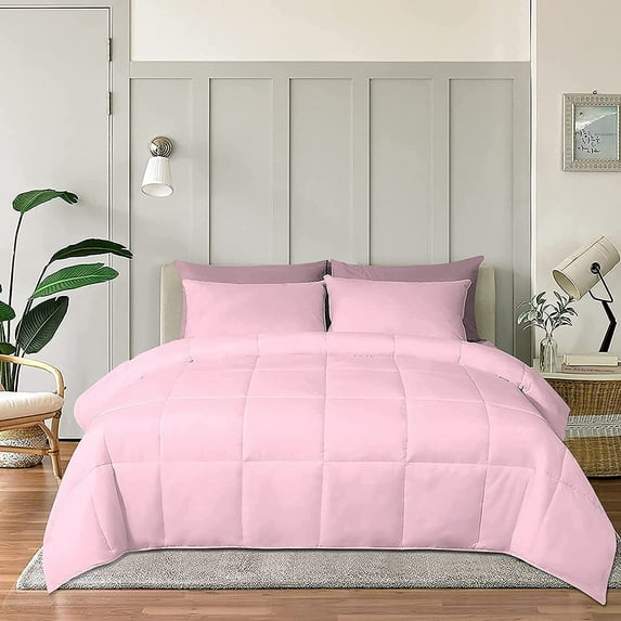 Roch Linen Lightweight All Season Down Alternative Comforter - 100% Cotton and Soft Quilted Duvet Insert, Cooling Comforter for Warm Weather/Hot Sleepers -(King/Cal King, Pink)
