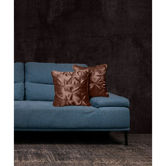 Roch Linen Set of 2 Pintuck Design Throw Pillow Cover ( 16x16 inch) Silky Soft Shiny Decorative Satin Cushion Cover for Bed Sofa Couch !!( Chocolate )