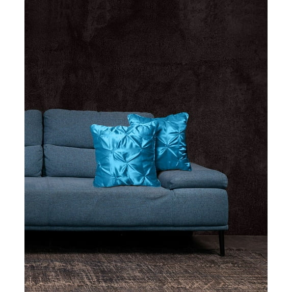 Roch Linen Set of 2 Pintuck Design Throw Pillow Cover ( 16x16 inch) Silky Soft Shiny Fabric, Romantic Decorative Satin Cushion Cover, PinchPleated Cushion Cover for Bed Sofa Couch!! (Turquoise Blue)